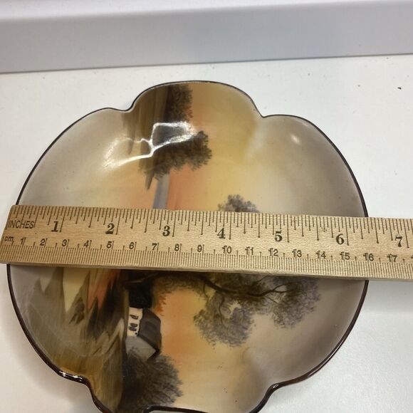 Vintage Hand Painted Noritake Bowl, Scenic Sunset, With Pierced Handle 6.25" - Picture 7 of 7